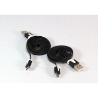 Шнур USB штекер USB-A - штекер micro USB 1м , шнур плоский черный