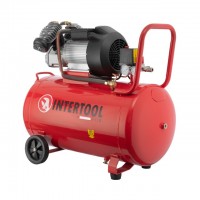 Компрессор 100 л, 3 кВт, 220 В, 8 атм, 420 л/мин, 2 цилиндра INTERTOOL PT-0008