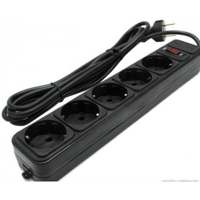 Сетевой фильтр Gembird 5 гнезд 5 м(3*0.75мм) с заземлением и выключателем чёрный