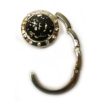 Сумкодержатель для женской сумочки 'Кристалл черно-серебристый' с зеркальцем (d-4.5 см)