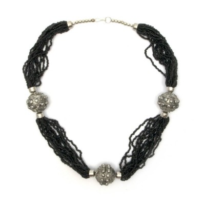 Ожерелье из биссера и металла 'Черное'  (35 см)