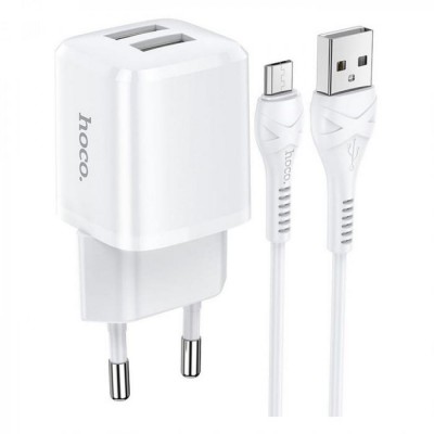 СЗУ и кабель Micro « Hoco - N8 Briar » dual port (Micro)(EU) — White