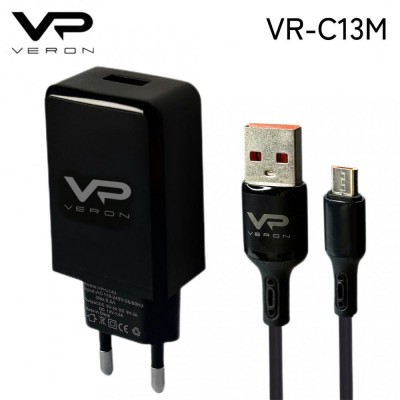 Home Charger | 18W | 1U | Micro Cable (1m) — Veron VR-C13Q — Black