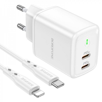 СЗУ и кабель Lightning « Borofone - BN9 Reacher » PD3.0 (Type C to Lightning) (EU)  — White