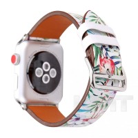 Ремінець Leather Series Flower Pattern — Apple Watch 42 mm | 44 mm | 45 mm | 49 mm — Flamingos