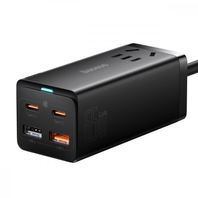 Home Charger 65W AC 2U2C & C to C Cable — Baseus (PSZM000001) GaN3 Pro Desktop Powerstrip — PSZM000001 Black