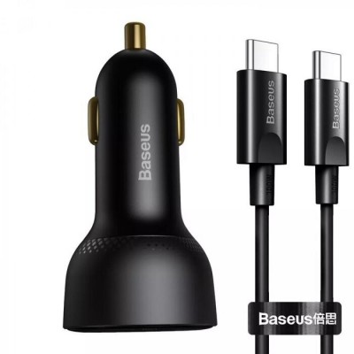 Car Charger 100W 2C & C to C Cable (1m)— Baseus (TZCCZX-01) Superme Digital Display PPS Dual Quick Charger — TZCCZX-01 Black