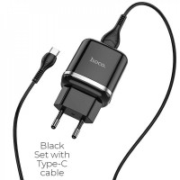 Home Charger 18W QC3.0 USB C Cable (1m) Hoco N3 — Black