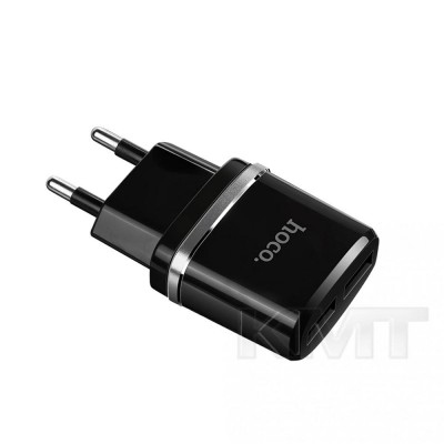 Home Charger | 2.4A | 2U | Lightning Cable (1m) — Hoco C12 Black