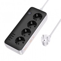 Фільтр живлення 2500W 3U | 4P | 1C 17W | 2m — Hoco AC21 — Black