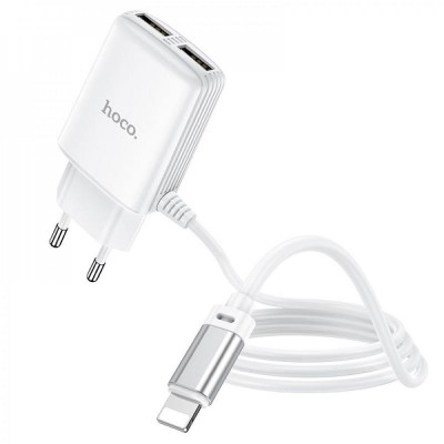 Home Charger | 2.4A | 2U | Lightning  Cord (1m) — Hoco C82A — White