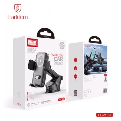 Автотримач розсувний на присосці з бездротовою зарядкою 15W — Earldom ET-WC53