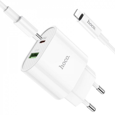 Home Charger | 20W | PD | QC3.0 | C to Lightning Cable (1m) — Hoco C95A — White