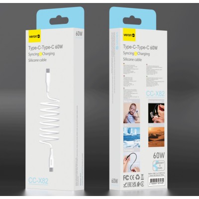 Кабель USB C to C 60W PD (1m) Veron X82 Silicon — White
