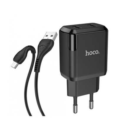Home Charger | 2.1A | 2U | Micro Cable (1m) — Hoco N7 — Black