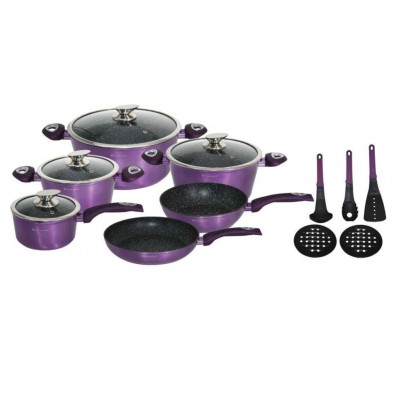 Набор Кухонной Посуды Edenberg EB-5627, 15 Предметов, Цвет Фиолетовый Металлик Снаружи