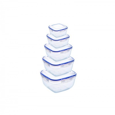 Набор квадратных герметичных контейнеров (5 шт: V 275, 500, 900, 1500, 2400 мл) Набор квадратных герметичных контейнеров (5 шт: V 275, 500, 900, 1500, 2400 мл)