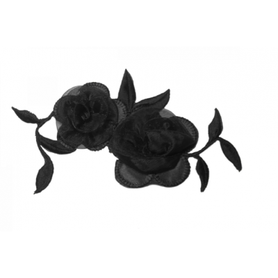 Аппликация для одежды черная Цветы 14х7см