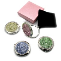 Зеркальце косметическое Стразы хром (d-7 см)(в коробке + чехольчик)