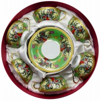 Сервиз круглый фарфор (70мл.)(6CCS129-3) Зеленый (h-4см, d-7,3см,d блюдца 11 см)