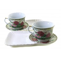 Сервиз фарфор (170 мл)(2C1070) 2 чашки + 2 блюдца  Пионы (h-6,5 см,d-8,5см,блюдце 21х12 см)