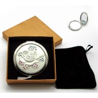 Зеркальце косметическое с камнями Серебро (18530 G)(в коробке + чехольчик)