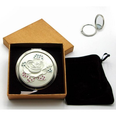 Зеркальце косметическое с камнями Серебро (18530 G)(в коробке + чехольчик)