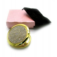 Зеркальце косметическое Стразы золото 18583 Белый (в коробке + чехольчик)