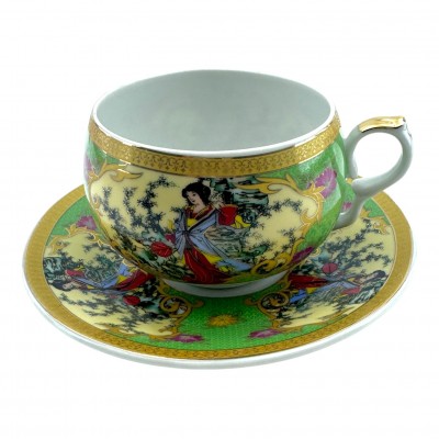 Чашка+блюдце фарфор (210 мл)(ACS129-3) «Восточная грация» (h-6см, d-чашки - 9 см, d-блюдца - 14см)