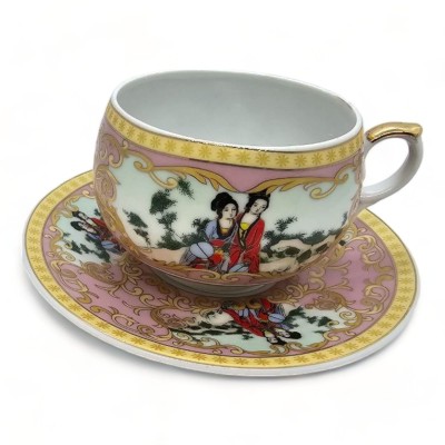 Чашка+блюдце фарфор (210 мл)(ACS108-8) Розовый (h-6см, d-чашки - 8см, d-блюдца - 14см) Чашка+ложка фарфор (ACS108-8) "Розовый" (36шт.в ящ.) код 21935