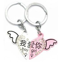 Брелоки для влюбленных (Q) Сердечко с крылышками белый-розовый