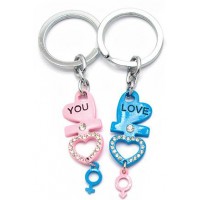 Брелоки для влюбленных (Q) Сердечки розовый-голубой
