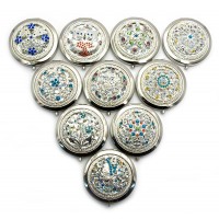 Зеркальце косметическое Узор с камнями хром (d-7 см) (в коробке + чехольчик)