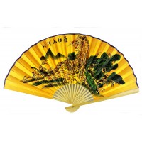 Веер бамбук с шелком Тигр на золотом фоне