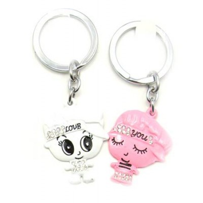 Брелоки  для влюбленных (Q) Мальчик с девочкой бело-розовые