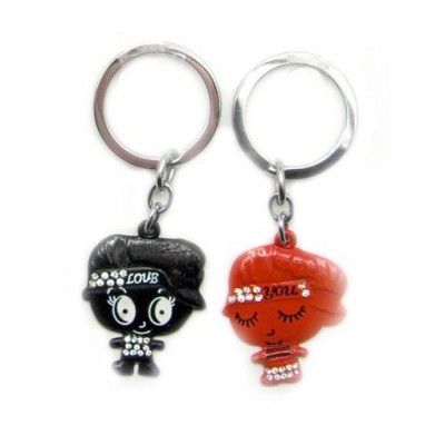 Брелоки  для влюбленных (Q) Мальчик с девочкой черно-красные