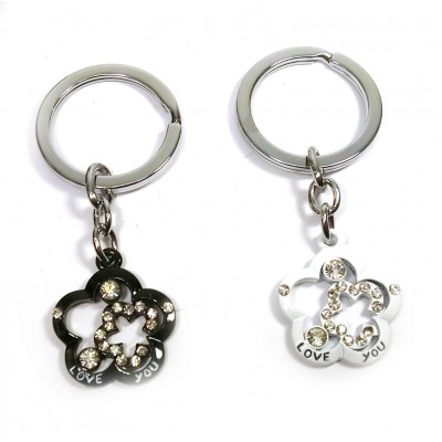 Брелоки  для влюбленных (Q) Цветочки бело-черные