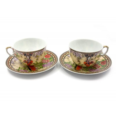 Сервиз фарфор (2JBS126) 2 чашки +2 блюдца "Гейша" (16 шт. в ящ.) код 24771