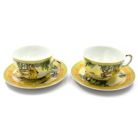 Сервиз фарфор сердце (2JBS136-4) 2 чашки +2 блюдца Желтый (210 мл)(h-6см,d-10см,d блюдца-15 см)