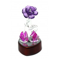 Лебеди хрустальные с цветком с подсветкой (12х6х6,5 см)