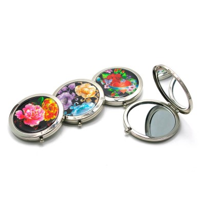 Зеркальце косметическое  "Цветы" хром  (d-7 см) код 25622