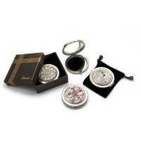 Зеркальце косметическое  Стразы хром  (d-7 см)(в коробке + чехольчик)