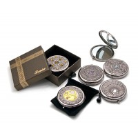 Зеркальце косметическое  Узор с камнями  хром(d-7 см)(в коробке + чехольчик)