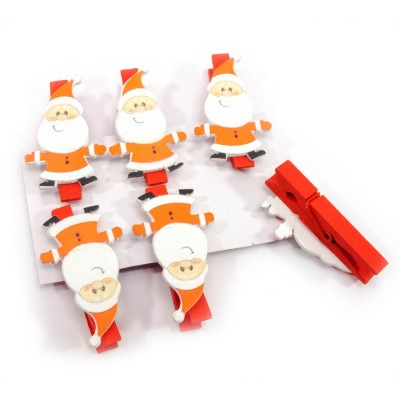 Украшалочки Дед мороз прищепка дерево (н-р 6 шт) ЦЕНА ЗА НАБОР