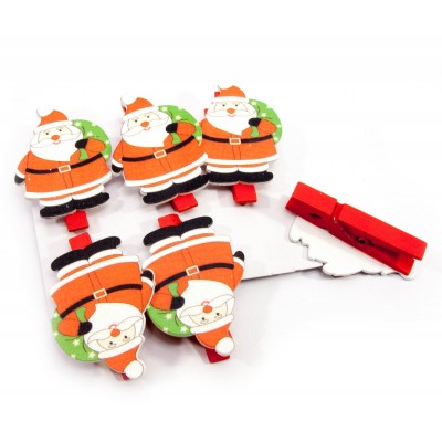 Украшалочки Дед мороз прищепка дерево (н-р 6 шт) ЦЕНА ЗА НАБОР