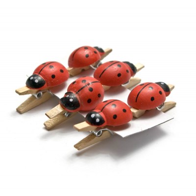 Украшалочки "Божья коровка" прищепка дерево (н-р 6 шт) ЦЕНА ЗА НАБОР код 26170
