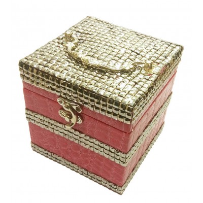 Шкатулка для бижутерии розовая (12,5х12,5х12,5 см)