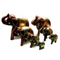 Слоны деревянные с медными вставками (н-р 7 шт) (h-30;25;20;16;14;11;9 см)