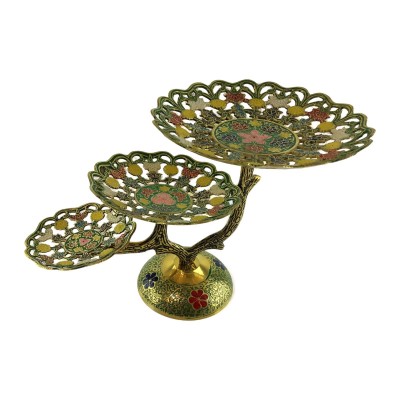 Фруктовница бронзовая 3 х яруcная, резная зеленая ( 24х 38х22,5 см)