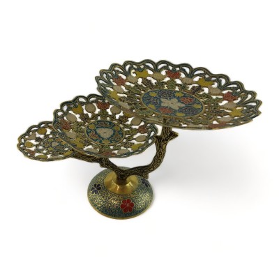 Фруктовница бронзовая 3 х яруcная, резная голубая ( 24х 38х22,5 см)